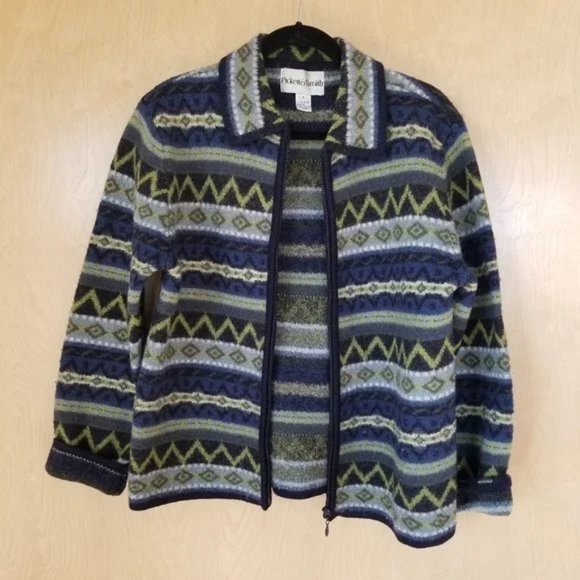 Vintage Wool Sweater Blue & Green Size Large - Picture 3 of 9